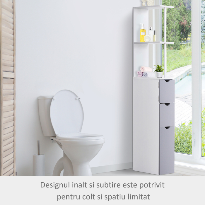  Coloana Baie 15×33×140 cm - Alb & Gri, Spatiu Vertical Compact [5]