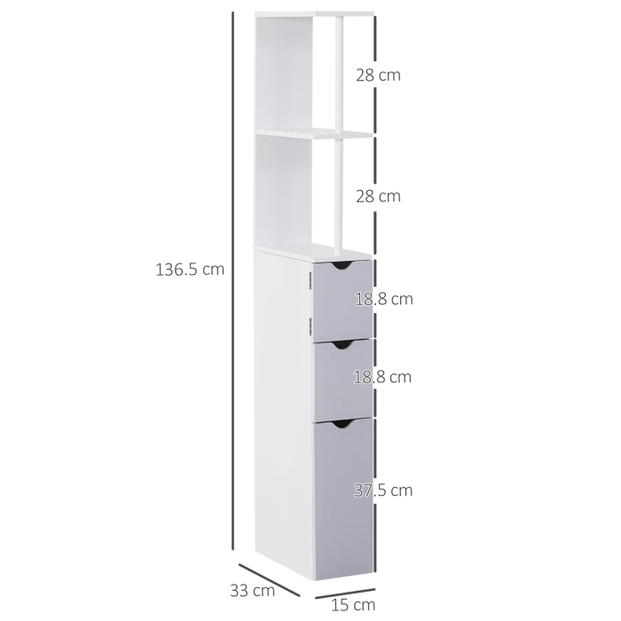  Coloana Baie 15×33×140 cm - Alb & Gri, Spatiu Vertical Compact [3]