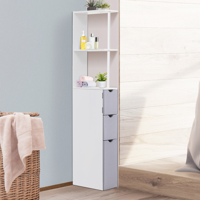  Coloana Baie 15×33×140 cm - Alb & Gri, Spatiu Vertical Compact [9]