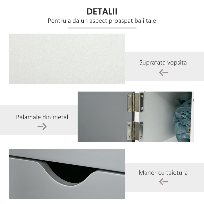  Coloana de Baie cu 2 Rafturi si 2 Dulapuri, din Lemn, 15,2x29,8x118 cm, Alb si Gri [5]