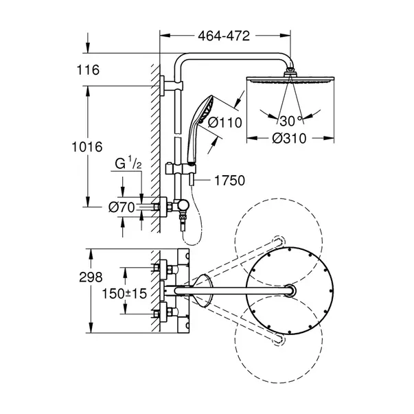 Coloana de dus cu baterie termostatata auriu Grohe Euphoria 310 [3]