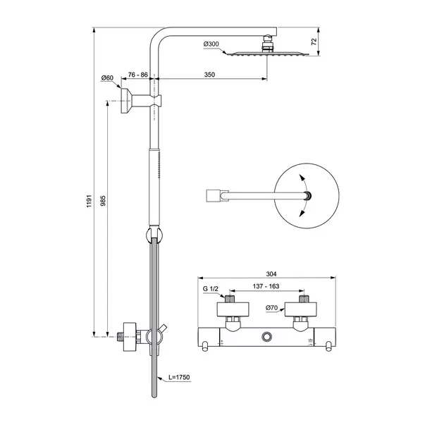 Coloana de dus cu baterie termostatata auriu periat Ideal Standard Ceratherm T125 [7]