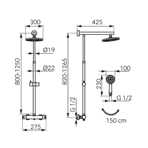 Coloana de dus cu baterie termostatata Ferro Trevi finisaj gri Gun Metal mat [2]
