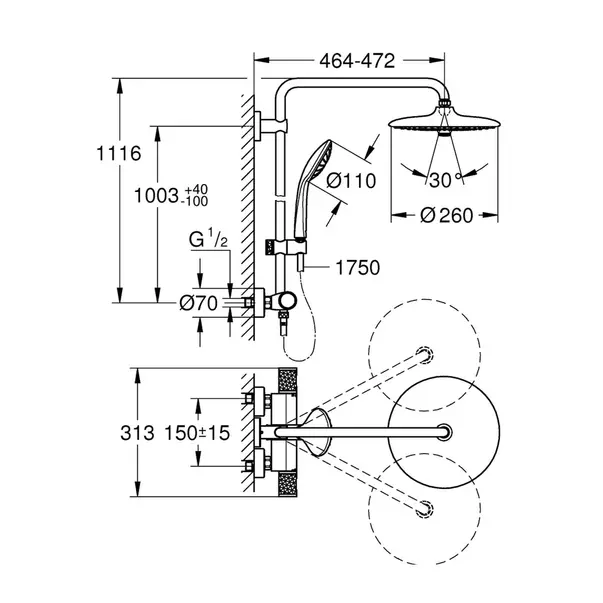Coloana de dus cu baterie termostatata Grohe Euphoria 260 [2]