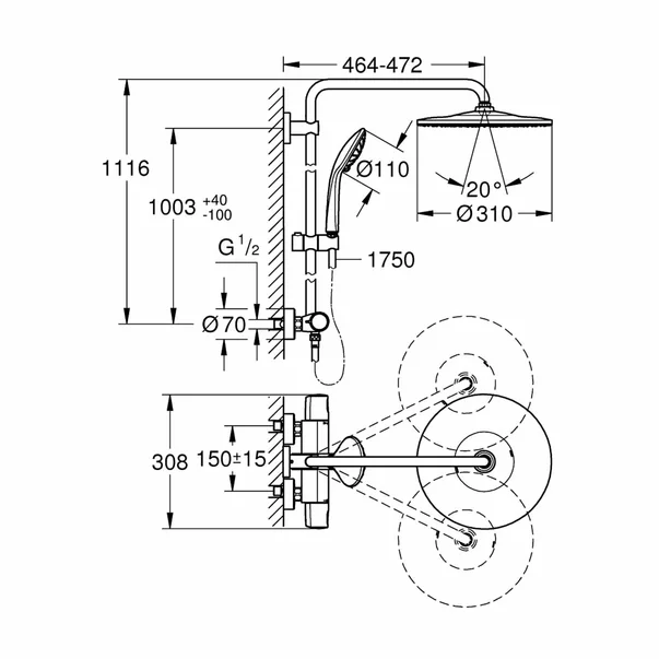 Coloana de dus cu baterie termostatata Grohe Euphoria 310 [2]