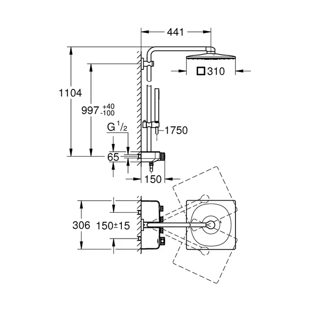 Coloana de dus cu baterie termostatata Grohe Euphoria 310 Duo cu 3 functii [2]