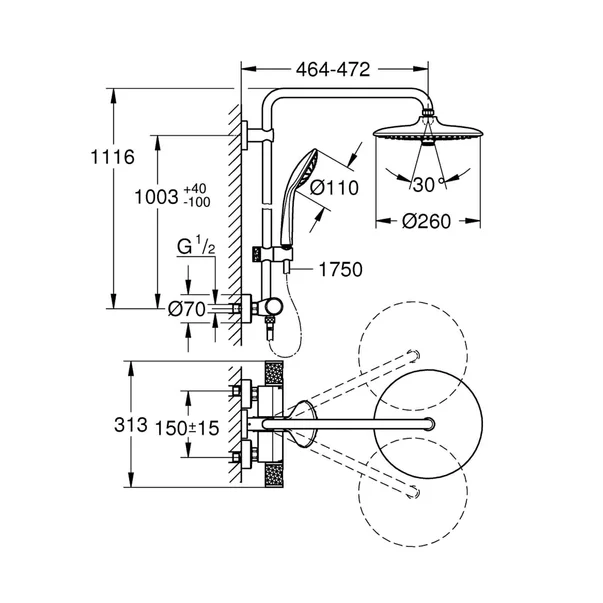 Coloana de dus cu baterie termostatata Grohe Euphoria New 260 [2]