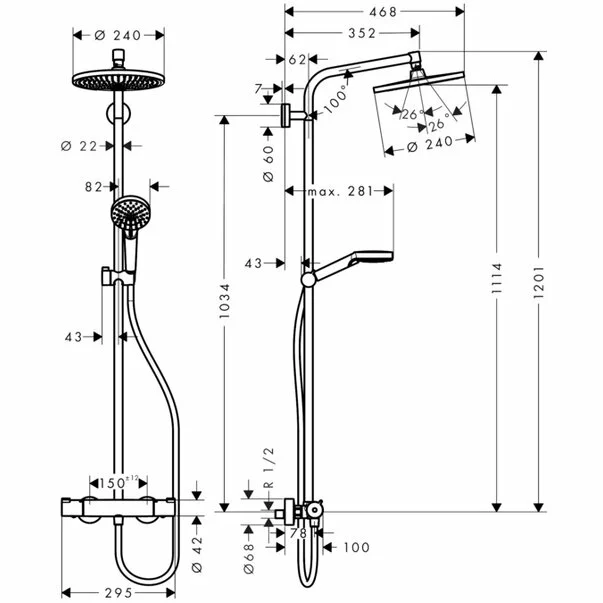 Coloana de dus cu baterie termostatata Hansgrohe Crometta S240 [2]