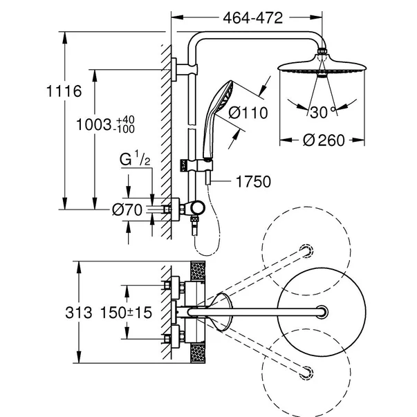 Coloana de dus cu baterie termostatata negru mat Grohe Euphoria 260 [5]