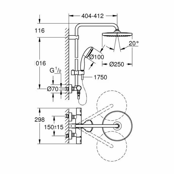 Coloana de dus cu baterie termostatata negru mat Grohe Vitalio Start 250 [2]