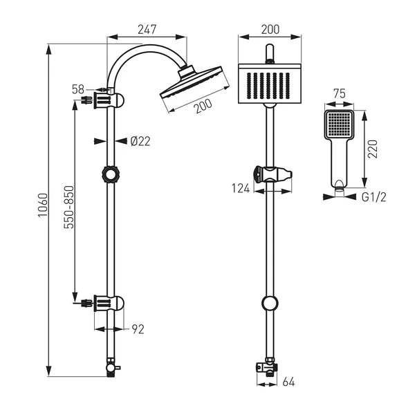 Coloana de dus cu comutator Ferro fara baterie Squerto [2]