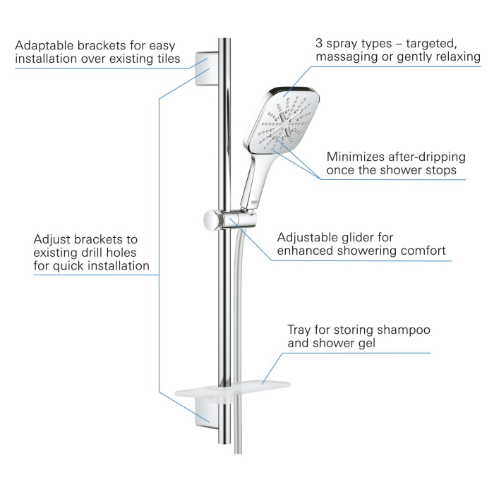 Coloana de dus Grohe 26584000, dus SmartActive, montaj aparent, numar functii para dus 3, lungime furtun m 1.5, crom [4]