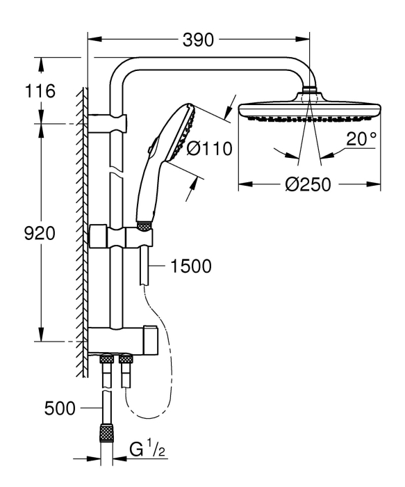 Coloana de dus Grohe 26675001, dus Tempesta 250, montaj aparent, numar functii para dus 3, palarie de dus fix, crom [8]