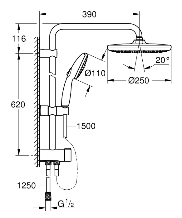 Coloana de dus Grohe 26680001, dus Vitalio Start 250, montaj aparent, numar functii para dus 2, crom [11]