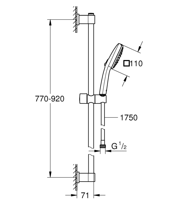 Coloana de dus Grohe 26932001, 1.75 m, 110 mm, 900 mm, 2 functii para dus, 1/2 conexiune furtun, Crom [13]