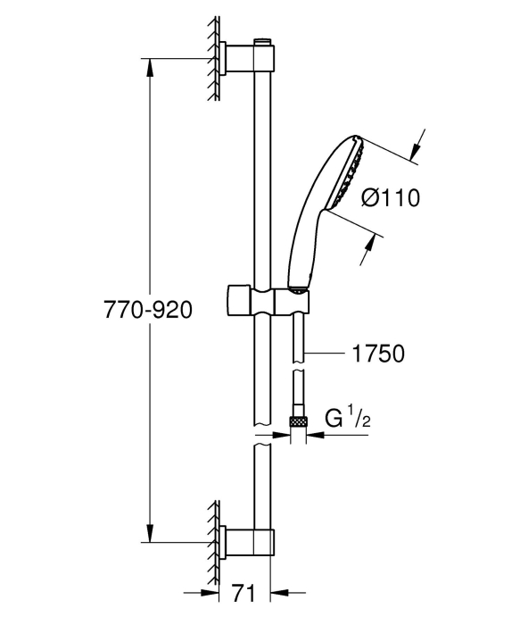 Coloana de dus Grohe 26953001, 1.75 m, 110 mm, 900 mm, 1 functii para dus, 1/2 conexiune furtun, Crom [17]