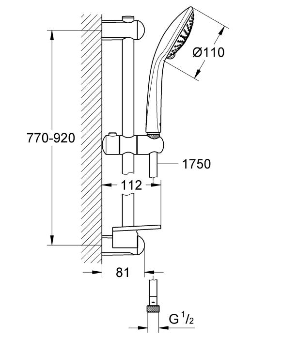Coloana de dus Grohe 27227001, 1.75 m, 110 mm, 900 mm, 3 functii para dus, 1/2 conexiune furtun, Crom [2]