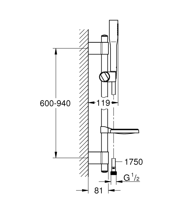 Coloana de dus Grohe 27368000, 1.75 m, 66 mm, 900 mm, 1 functii para dus, 1/2 conexiune furtun, Crom [3]