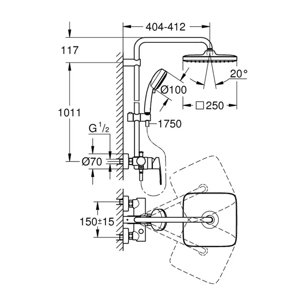 Coloana de dus Grohe Tempesta Cosmopolitan 250 Cube baterie monocomanda crom lucios [2]