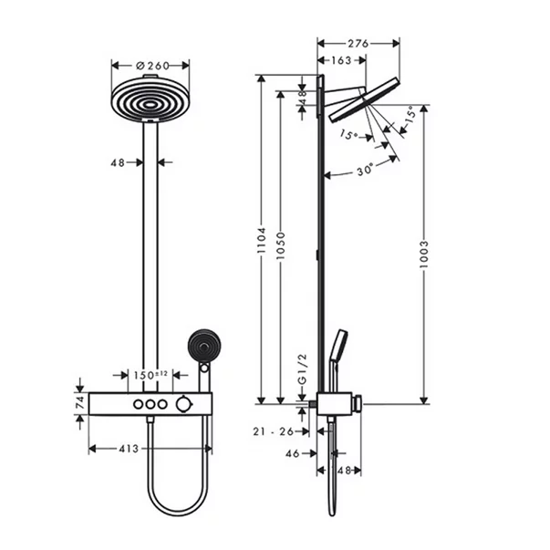Coloana de dus Hansgrohe Pulsify S 260 crom cu termostat ShowerTablet Select 400 [4]