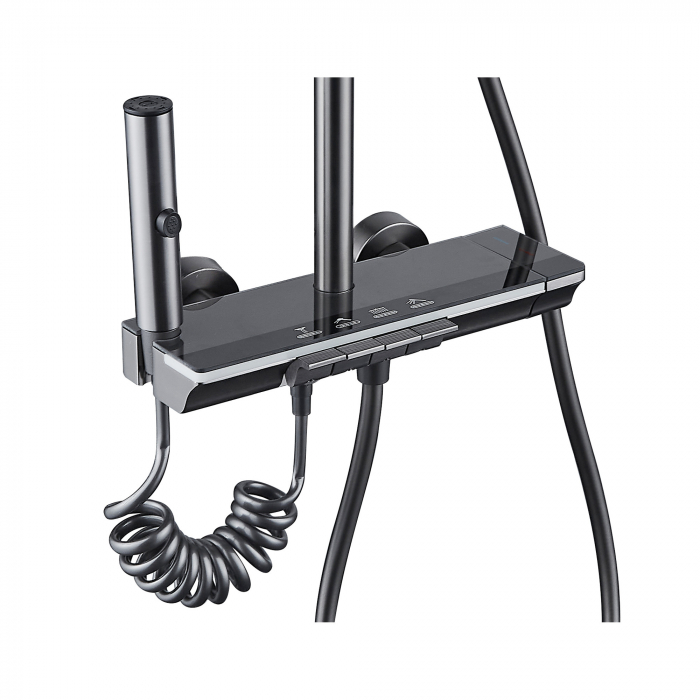 Coloana de dus RAIZ Origins PRIME, 4 functii, Display LCD, Montare rapida, Jet reglabil, Para de dus, Dus fix cu functie ploaie, Functie bideu, Negru mat [3]
