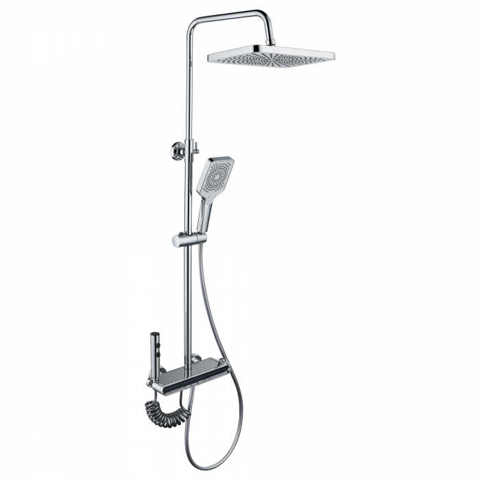 Coloana de dus La Brocca BBS002, 4 functii, Din Alama, usor de montat, jet reglabil, Afisaj electronic, materiale premium, Presiune ridicata, Dus fix cu functie ploaie, Functie bideu, Argintiu [2]