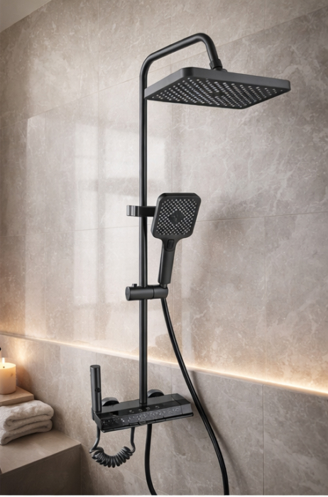 Coloana de dus RAIZ Origins Flow, 4 functii, Afisaj digital, Jet reglabil, Presiune ridicata, Para de dus, Dus fix cu functie ploaie, Functie bideu, Gri [3]