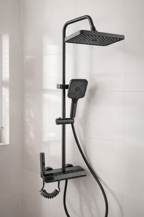 Coloana de dus RAIZ Origins Flow, 4 functii, Afisaj digital, Jet reglabil, Presiune ridicata, Para de dus, Dus fix cu functie ploaie, Functie bideu, Gri [4]