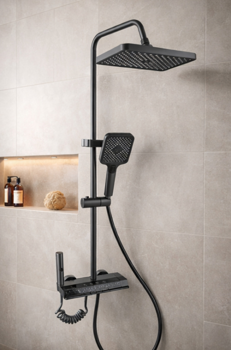 Coloana de dus RAIZ Origins Flow, 4 functii, Afisaj digital, Jet reglabil, Presiune ridicata, Para de dus, Dus fix cu functie ploaie, Functie bideu, Gri [2]