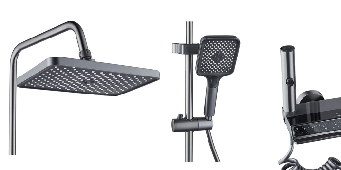 Coloana de dus RAIZ Origins Flow, 4 functii, Afisaj digital, Jet reglabil, Presiune ridicata, Para de dus, Dus fix cu functie ploaie, Functie bideu, Gri [8]