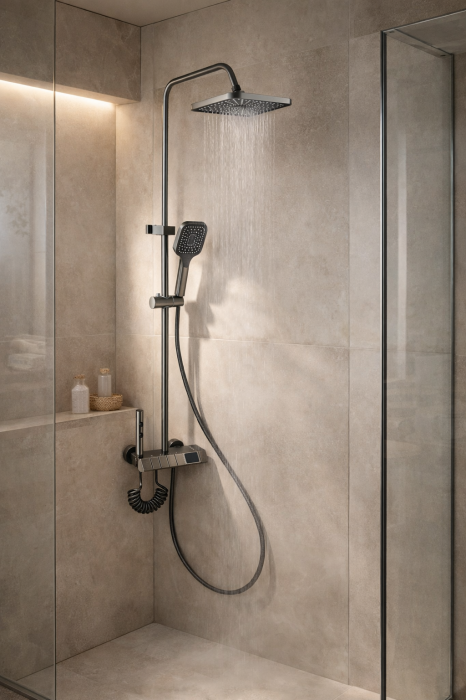 Coloana de dus RAIZ Origins Pulse, 4 functii, Afisaj digital, Jet reglabil, Presiune ridicata, Para de dus, Dus fix cu functie ploaie, Functie bideu, Gri metal [3]