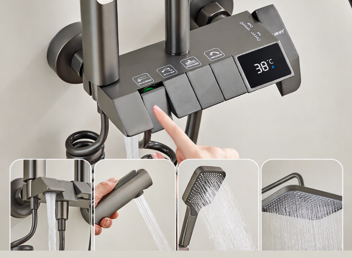 Coloana de dus RAIZ Origins Pulse, 4 functii, Afisaj digital, Jet reglabil, Presiune ridicata, Para de dus, Dus fix cu functie ploaie, Functie bideu, Gri metal [4]