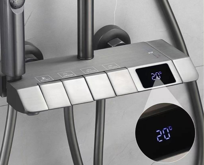 Coloana de dus RAIZ Origins Pulse, 4 functii, Afisaj digital, Jet reglabil, Presiune ridicata, Para de dus, Dus fix cu functie ploaie, Functie bideu, Gri metal [5]