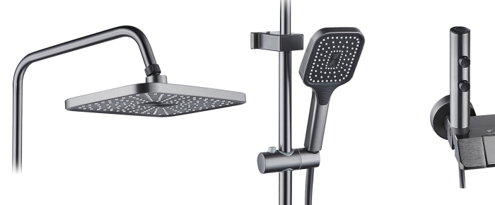 Coloana de dus RAIZ Origins Pulse, 4 functii, Afisaj digital, Jet reglabil, Presiune ridicata, Para de dus, Dus fix cu functie ploaie, Functie bideu, Gri metal [10]