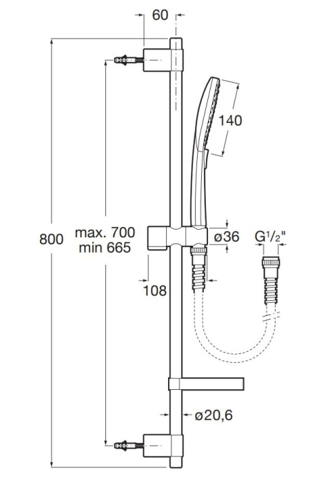 Coloana de dus Roca A5B1A10C00, dus Plenum, montaj aparent, numar functii para dus 3, lungime furtun m 1.7, crom [2]