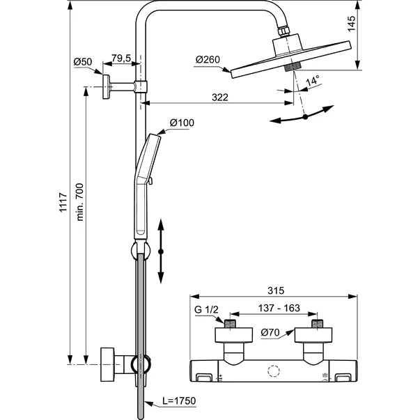 Coloana de dus termostatata crom Ideal Standard Ceratherm T25+ [11]