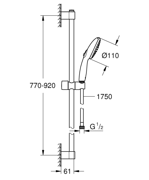 Coloana dus Grohe 261632433, 1.75 m, 110 mm, 900 mm, 2 functii para dus, 1/2 conexiune furtun, Negru [5]