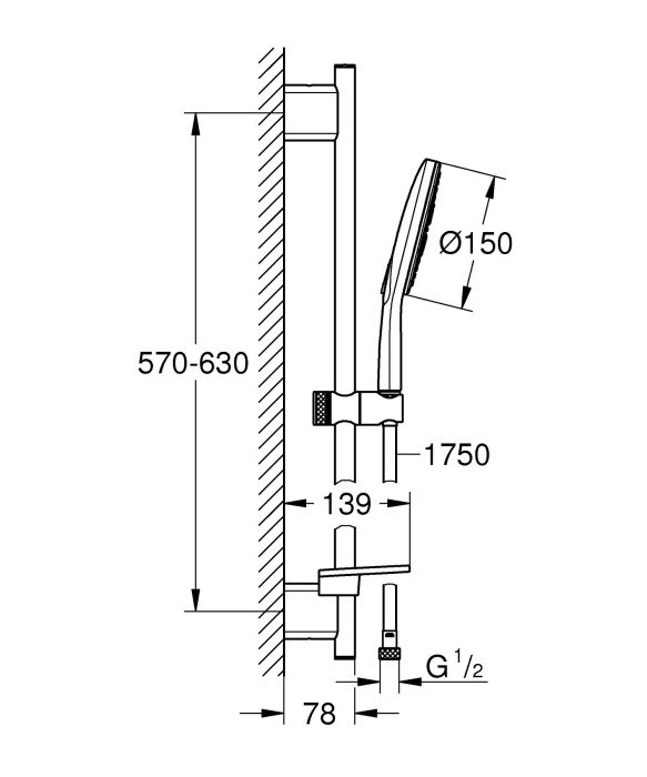 Coloana dus Grohe 26592LS0, SmartActive 150, 600 mm, 3 functii, etajera, crom [6]