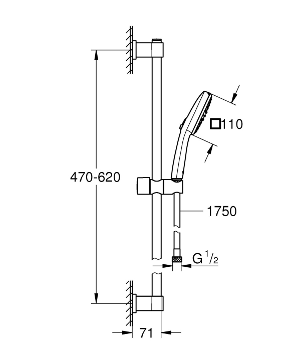 Coloana dus Grohe 26928001, 1.75 m, 110 mm, 620 mm, 2 functii para dus, 1/2 conexiune furtun, conexiune universala, Crom [11]