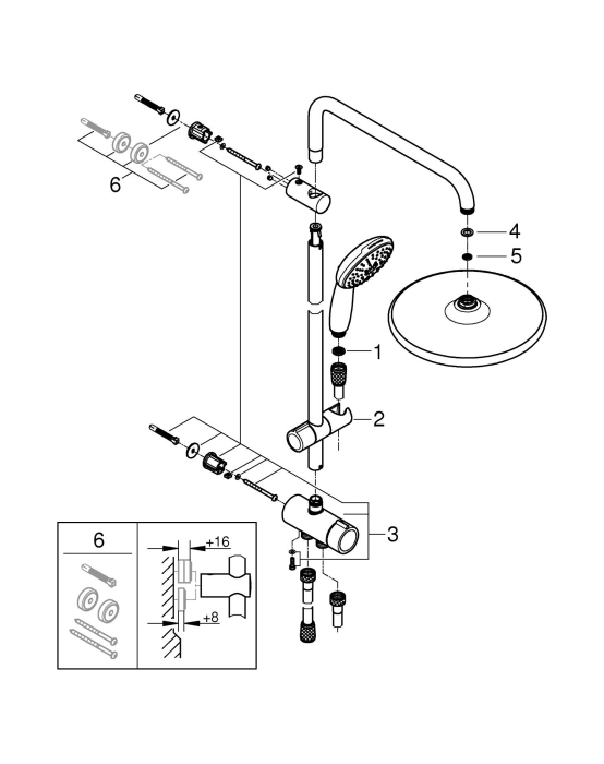 Coloana dus Grohe 26980001, 1.5 m, 110 mm, 736 mm, 250 mm, 3 functii para dus, 1/2 conexiune furtun, Crom [7]