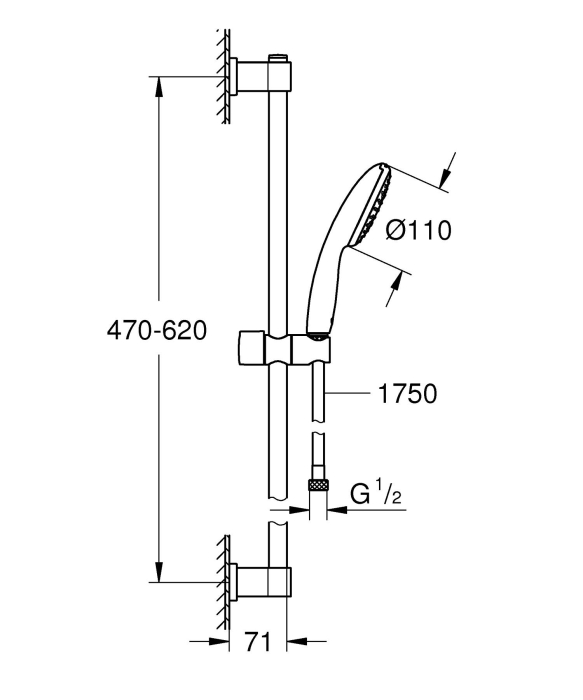 Coloana dus Grohe 27942001, 1.75 m, 110 mm, 600 mm, 1 functii para dus, 1/2 conexiune furtun, conexiune universala, Crom [11]
