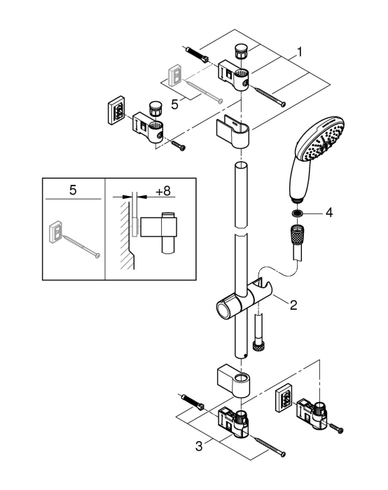 Coloana dus Grohe 27948001, 1.75 m, 110 mm, 620 mm, 2 functii para dus, 1/2 conexiune furtun, conexiune universala, Crom [24]