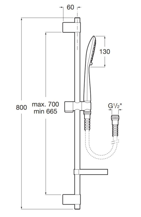 Coloana dus Roca A5B1408C00, 1.7 m, 130 mm, 800 mm, 4 functii para dus, 1/2 conexiune furtun, conexiune universala, Crom [2]