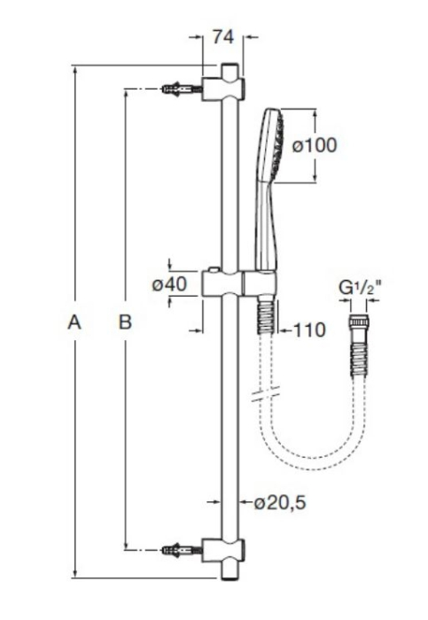 Coloana dus Roca A5B9D03C00, 1.7 m, 100 mm, 700 mm, 1 functii para dus, 1/2 conexiune furtun, conexiune universala, Crom [2]