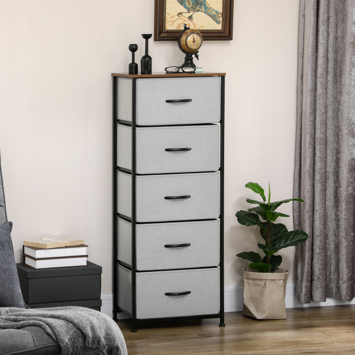  Comoda 5 sertare in stil industrial, comoda pentru dormitor cu sertare detasabile din material textil, lemn si otel, 45x30x116cm [2]