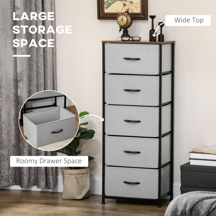  Comoda 5 sertare in stil industrial, comoda pentru dormitor cu sertare detasabile din material textil, lemn si otel, 45x30x116cm [4]
