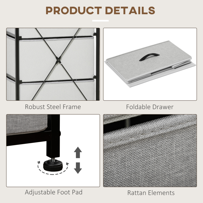  Comoda 5 sertare in stil industrial, comoda pentru dormitor cu sertare detasabile din material textil, lemn si otel, 45x30x116cm [6]