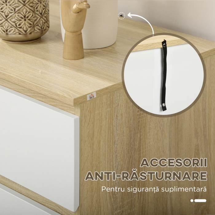 Comoda 6 Sertare 135×48×77 cm Alb/Natur [6]