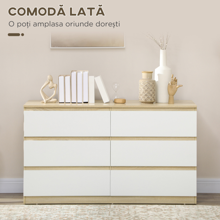  Comoda 6 Sertare 135×48×77 cm Alb/Natur [4]