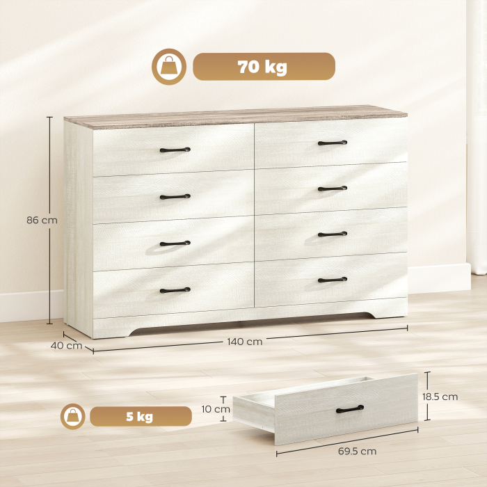  Comoda 8 Sertare Moderna din Lemn, 140x40x86 cm, Nuc si Gri Deschis [3]